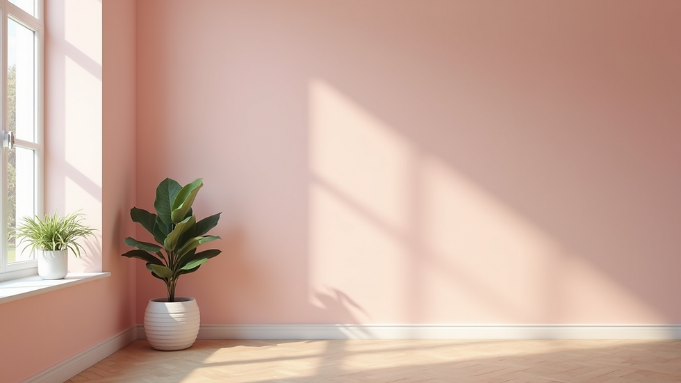Eye-level view of a freshly painted living room wall in soft pastel color