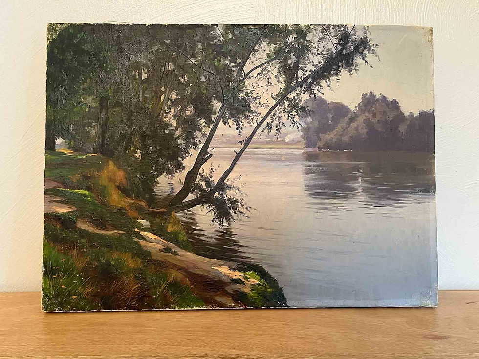 Peinture à l’huile ancienne sur toile, paysage dans le goût de Corot