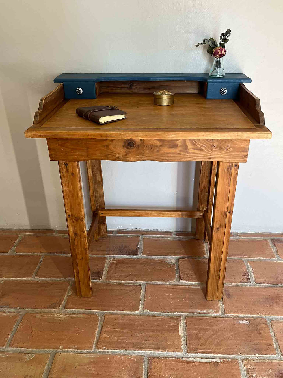 Coiffeuse ancienne des années 60 en bois teinte miel, restaurée