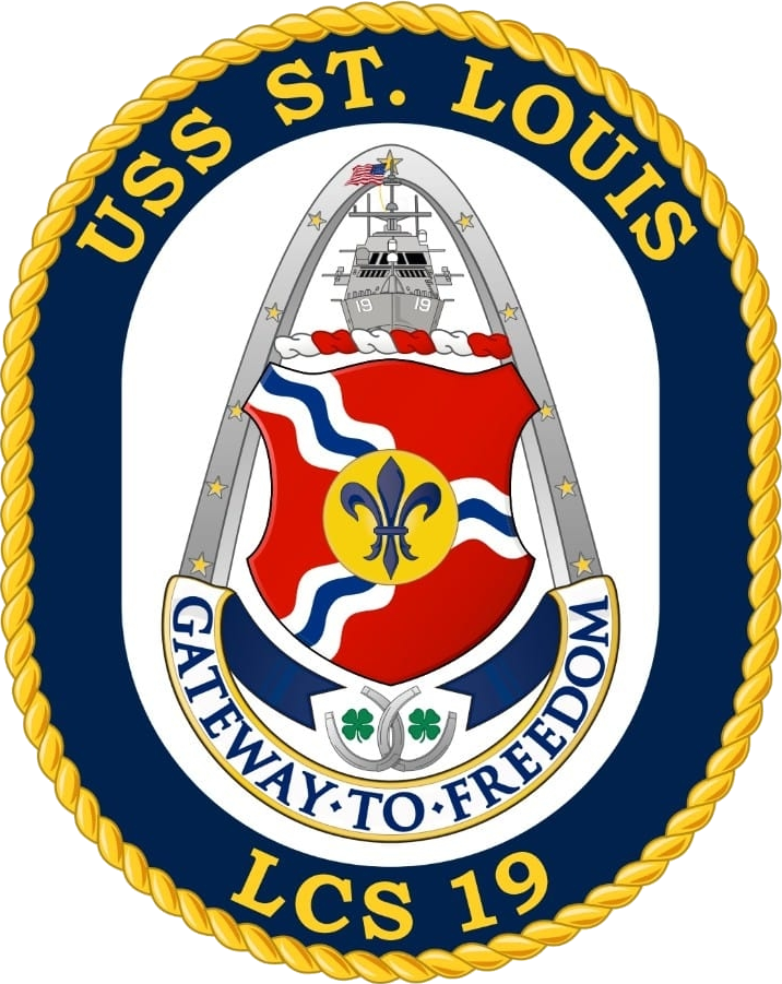 The Crest of the USS St. Louis, featuring the Gateway Arch, flag of the City of St. Louis