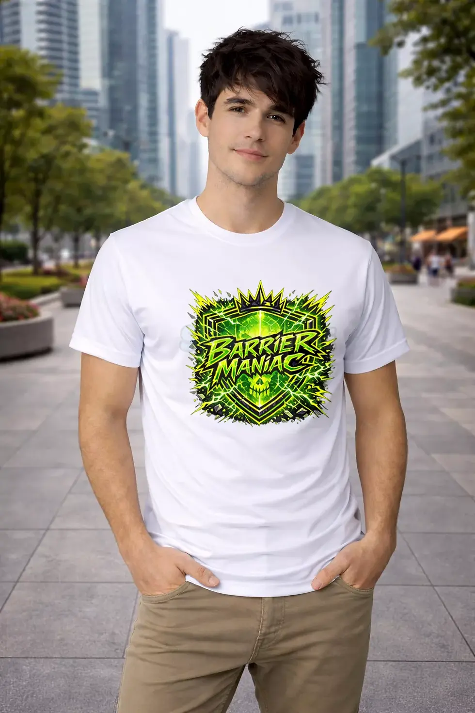 Thumbnail: Barrier Maniac anime inspired defense power graphic polyster white t-shirt - Pirate Anime T-Shirt, Anime T-Shirt, SPSP Anime