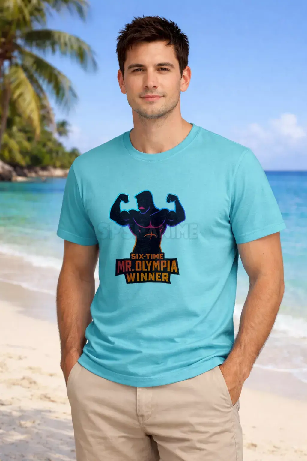 Olympia Champion Polyster Blue T-Shirt with champion bodybuilder design - Olympia T-Shirt, Gym T-Shirt, SPSP Anime