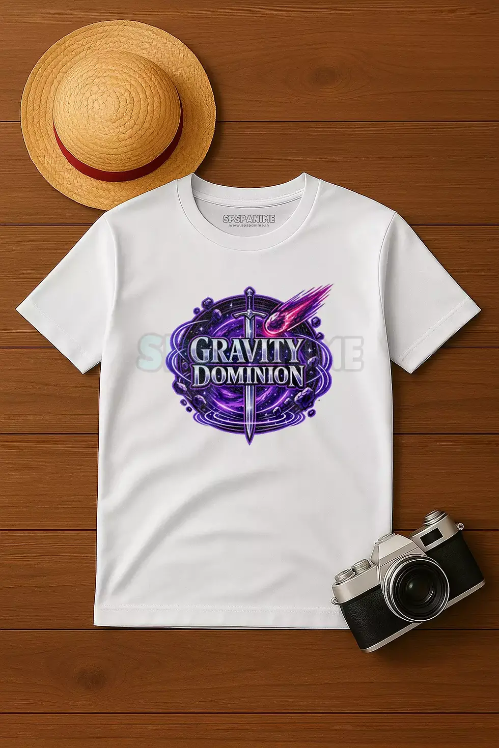 Thumbnail: Gravity Dominion anime inspired gravity power polyster white t-shirt - Gravity T-Shirt, Pirate Anime T-Shirt, SPSP Anime.