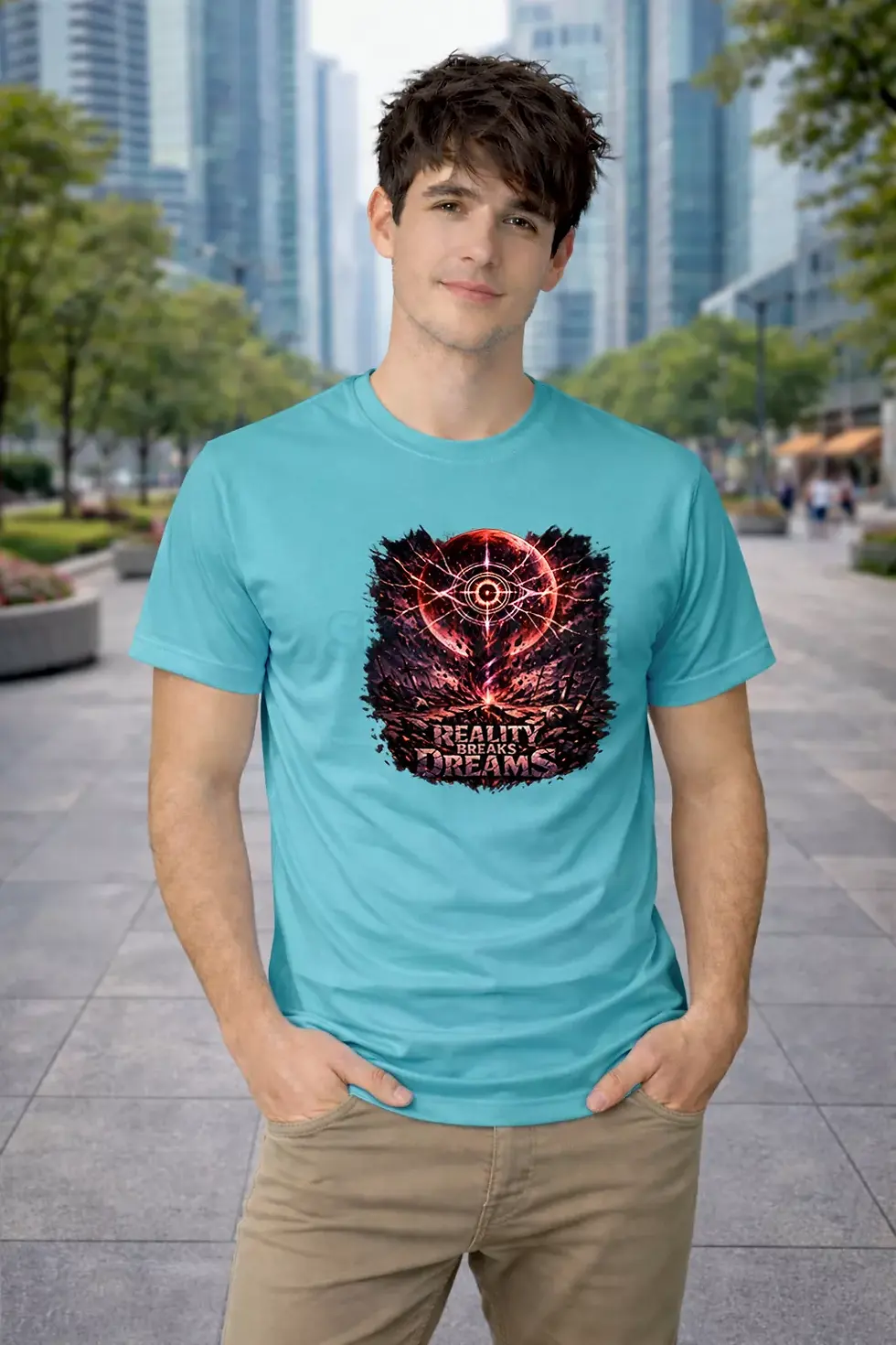 Reality Breaks Dreams anime dark theme graphic polyster blue t-shirt - Ninja Anime T-Shirt, Anime T-Shirt, SPSP Anime.