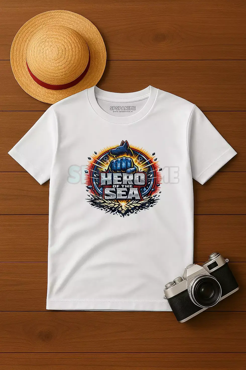 Thumbnail: Hero of the Sea anime inspired ocean warrior graphic polyster white t-shirt - Hero T-Shirt, Pirate Anime T-Shirt, SPSP Anime.
