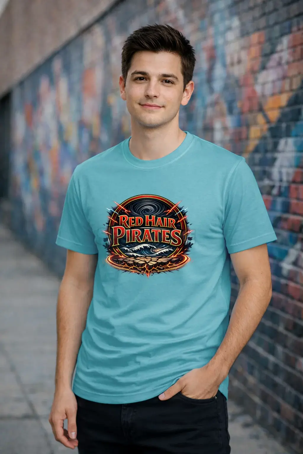 Red Hair Pirates Polyster blue T-Shirt colorful anime crew design - Pirate Theme T-Shirt, Anime T-Shirt, SPSP Anime.