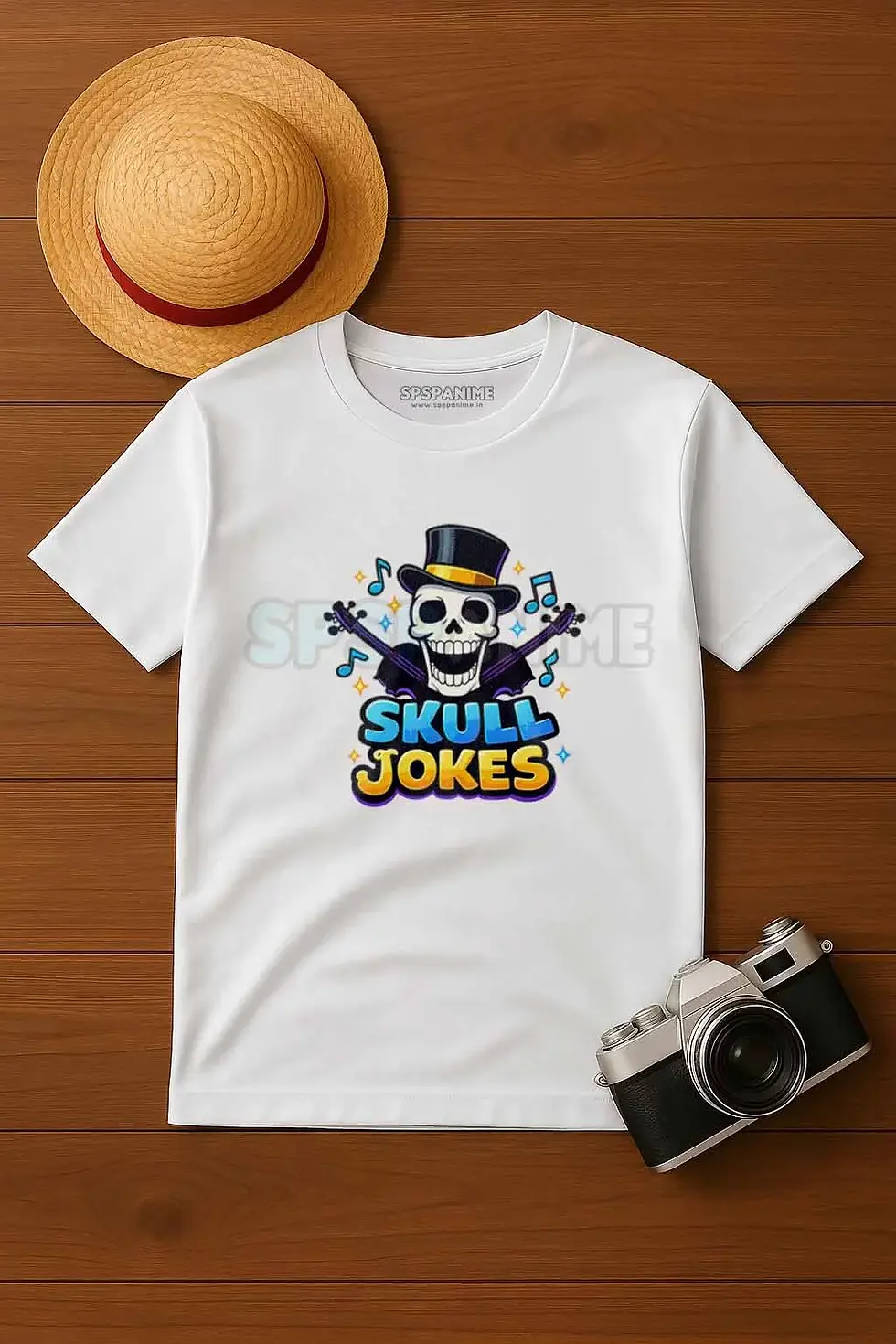 Thumbnail: Skull jokes anime inspired skeleton white t-shirt design - Pirate Anime T-Shirt, Skull T-Shirt, SPSP Anime.