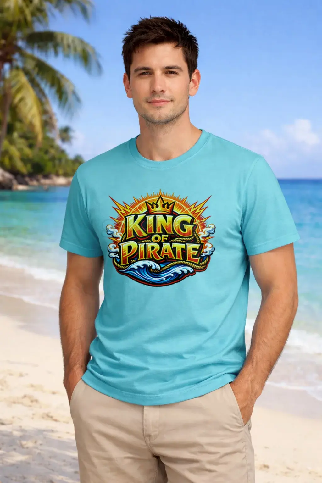 King of Pirate Polyster blue T-Shirt colorful pirate theme anime captain design - Pirate King T-Shirt, SPSP Anime.