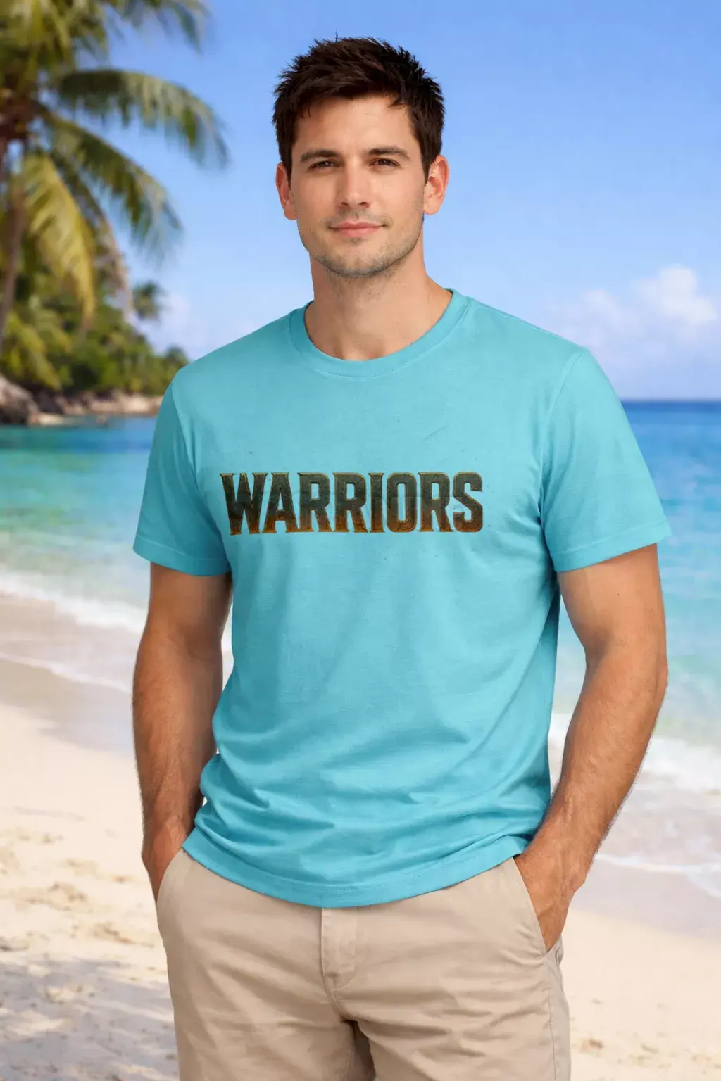Warriors bold colorful warrior graphic polyester blue t-shirt - Warrior T-Shirt, Printed T-Shirt, SPSP Anime.