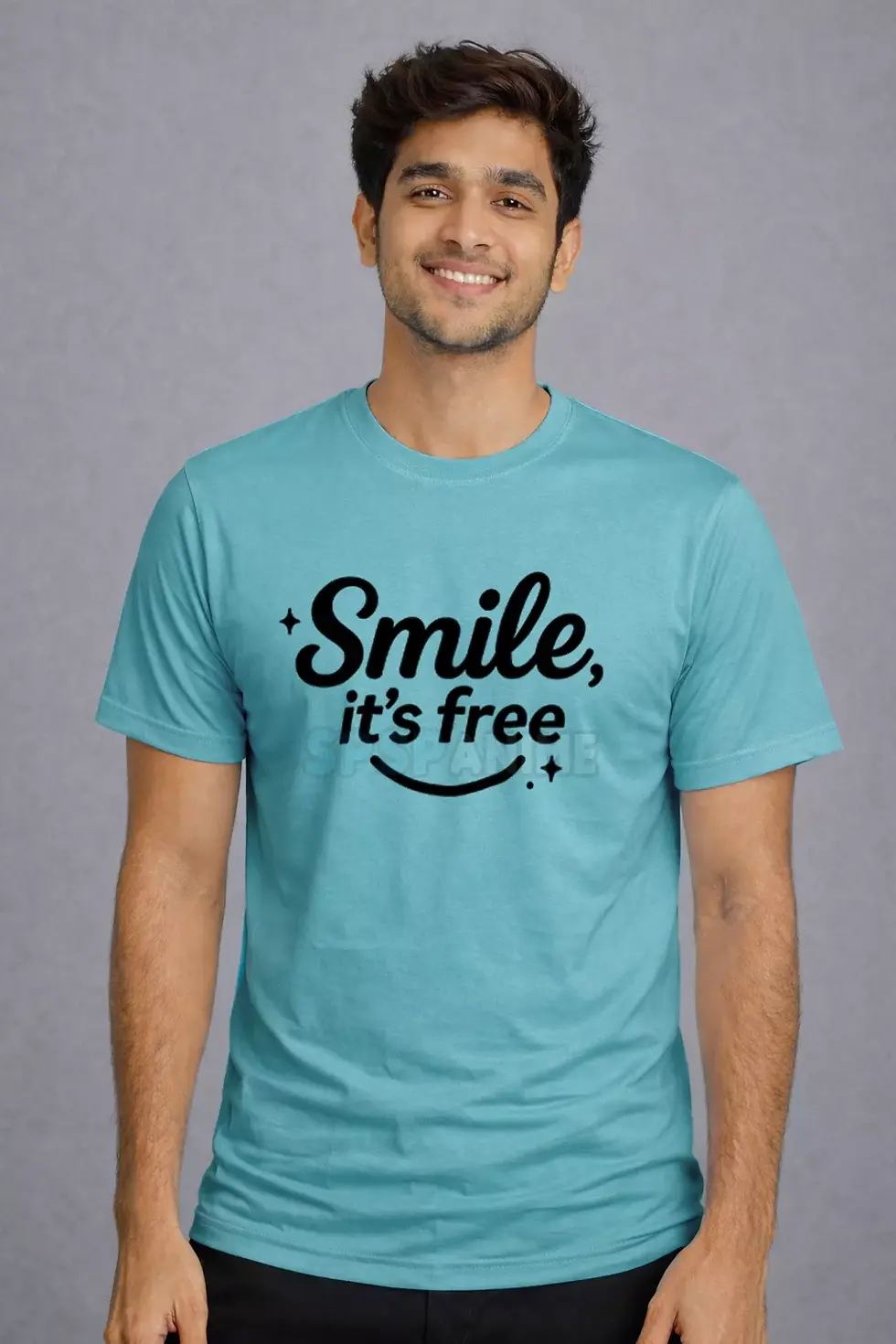 Thumbnail: Smile It's Free colorful motivational polyester blue t-shirt - Quote T-Shirt, Motivational T-Shirt, SPSP Anime.