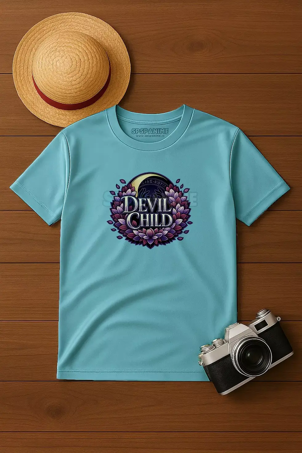 Thumbnail: Devil Child Polyster blue T-Shirt colorful anime mysterious design - Anime T-Shirt, Pirate Theme T-Shirt, SPSP Anime.