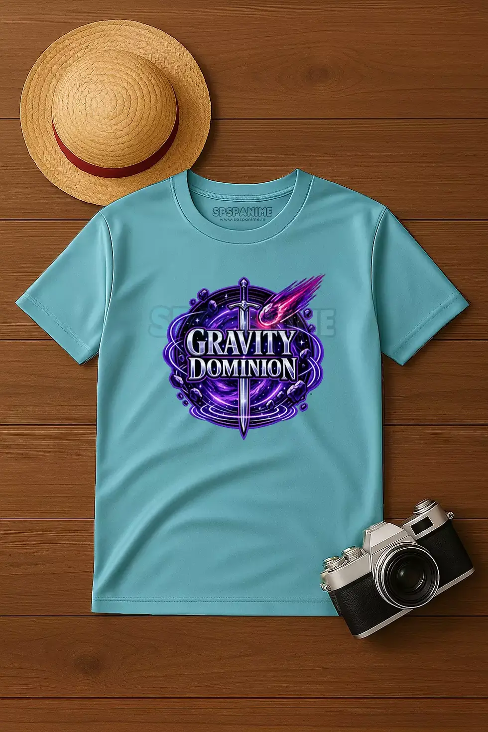 Thumbnail: Gravity Dominion anime inspired gravity power polyster blue t-shirt - Gravity T-Shirt, Pirate Anime T-Shirt, SPSP Anime.