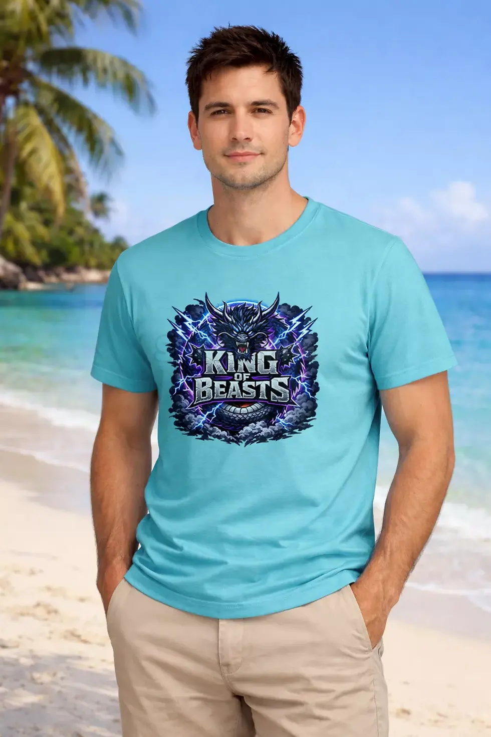 King of Beast anime inspired beast warrior graphic blue t-shirt - Beast King T-Shirt, Pirate Anime T-Shirt, SPSP Anime.