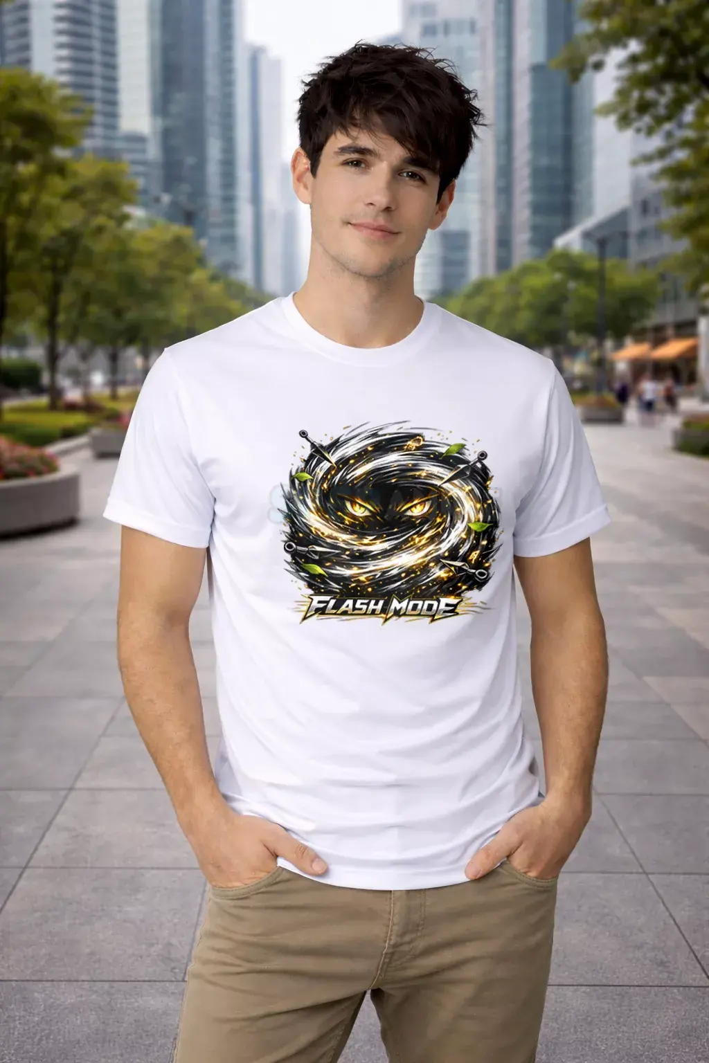 Flash Mode anime lightning speed graphic polyster white t-shirt - Flash T-Shirt, Ninja Anime T-Shirt, SPSP Anime.