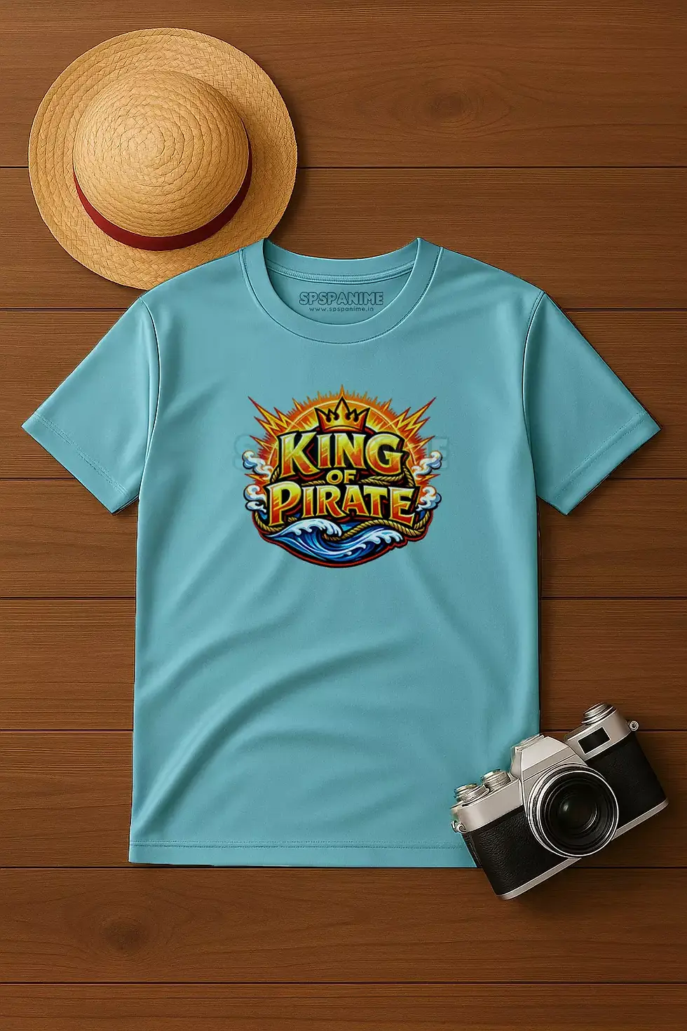 Thumbnail: King of Pirate Polyster blue T-Shirt colorful pirate theme anime captain design - Pirate King T-Shirt, SPSP Anime.