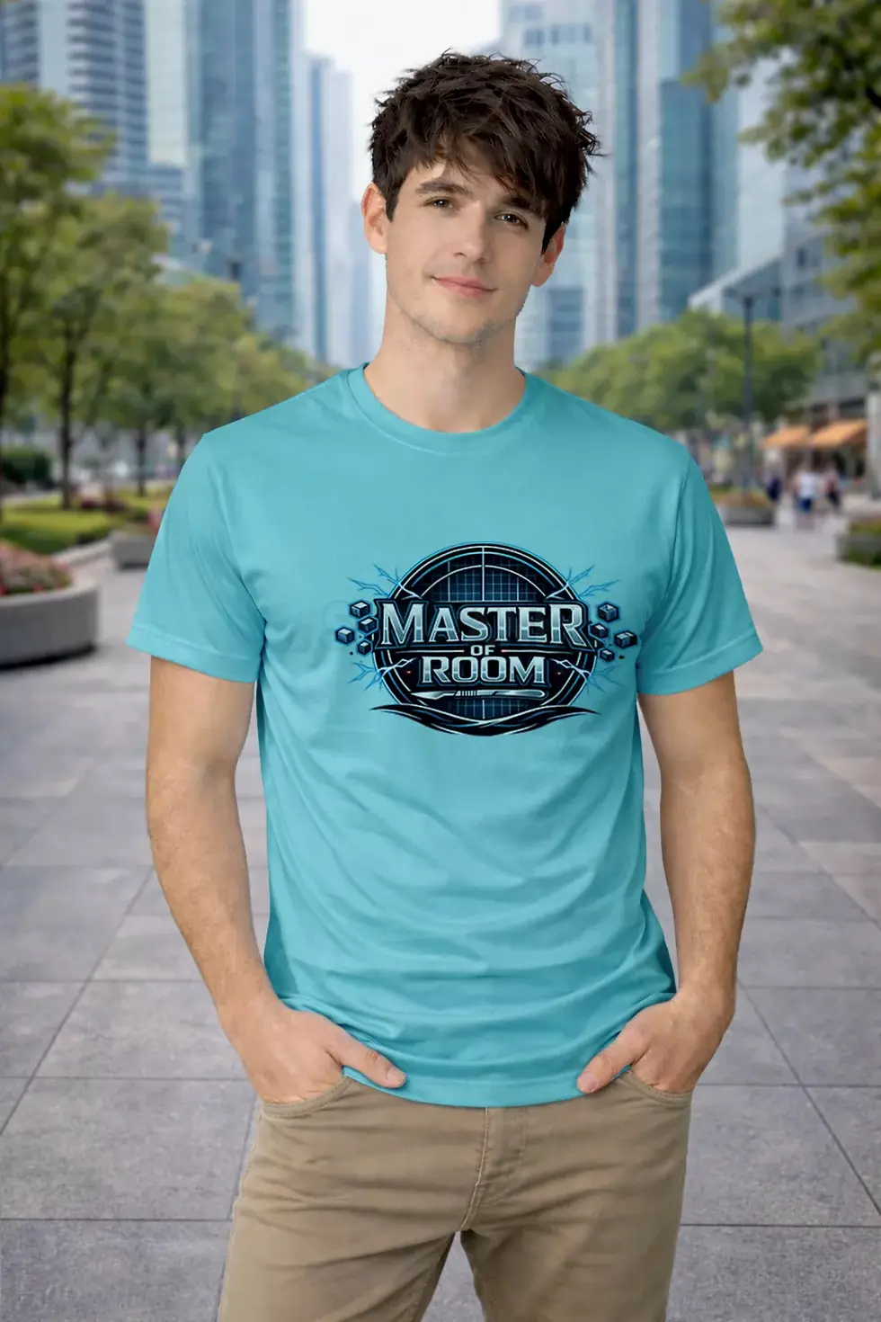 Thumbnail: Master of Room anime inspired power control graphic blue t-shirt - Master T-Shirt, Pirate Anime T-Shirt, SPSP Anime.
