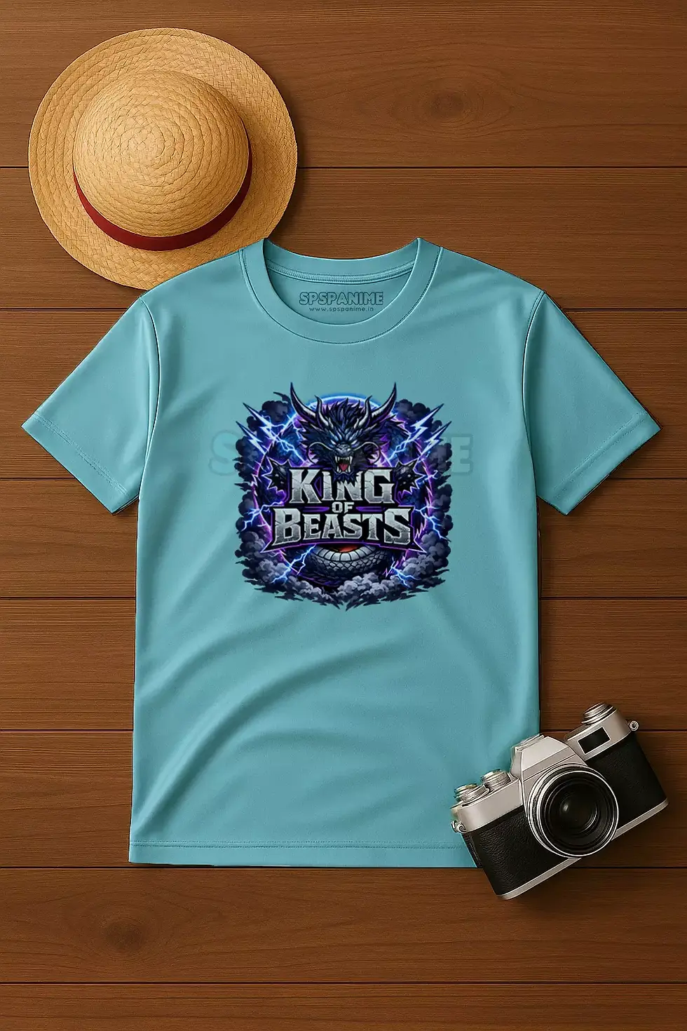 Thumbnail: King of Beast anime inspired beast warrior graphic blue t-shirt - Beast King T-Shirt, Pirate Anime T-Shirt, SPSP Anime.