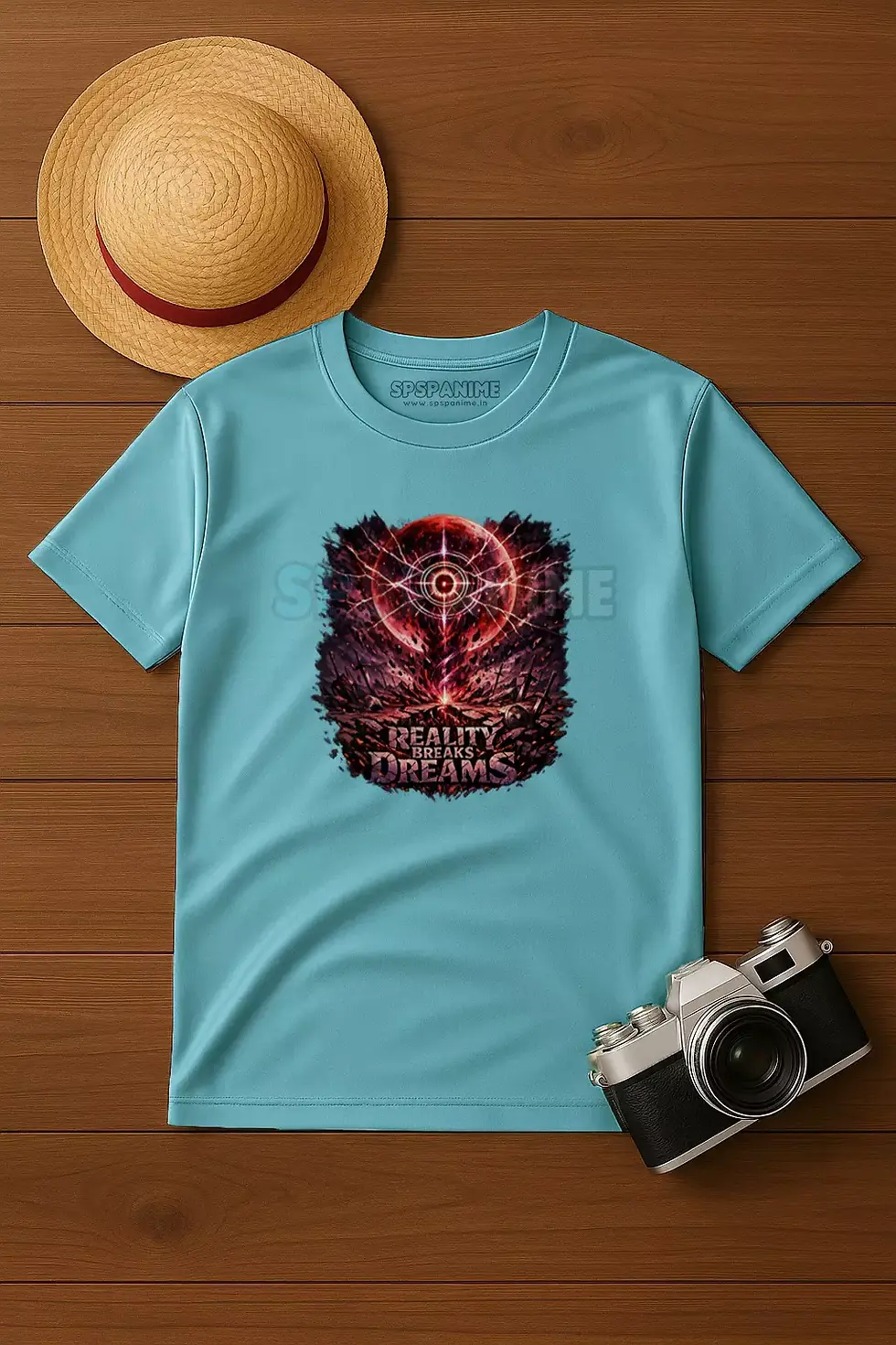 Thumbnail: Reality Breaks Dreams anime dark theme graphic polyster blue t-shirt - Ninja Anime T-Shirt, Anime T-Shirt, SPSP Anime.