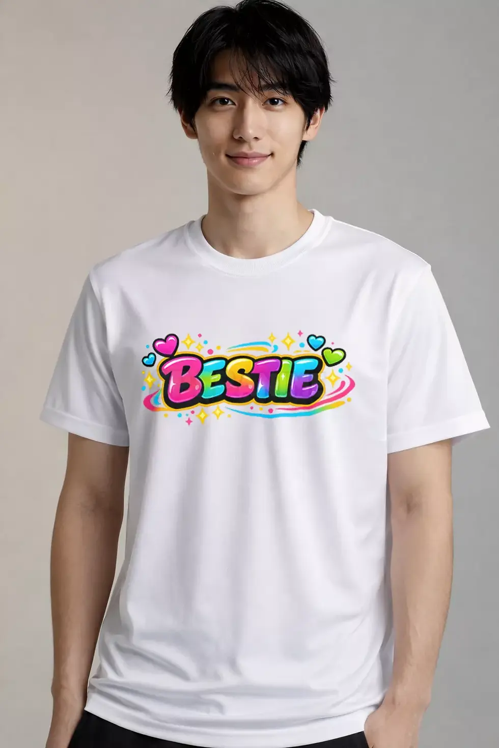 Bestie colorful typography graphic polyester white t-shirt - Bestie T-Shirt, Friendship T-Shirt, SPSP Anime.