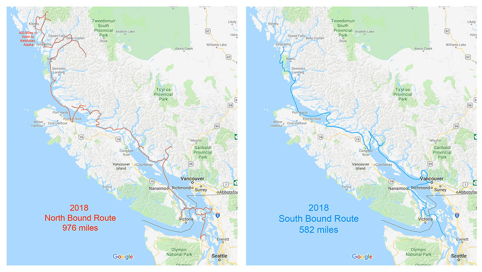 Maps showing 2018 North and South routes