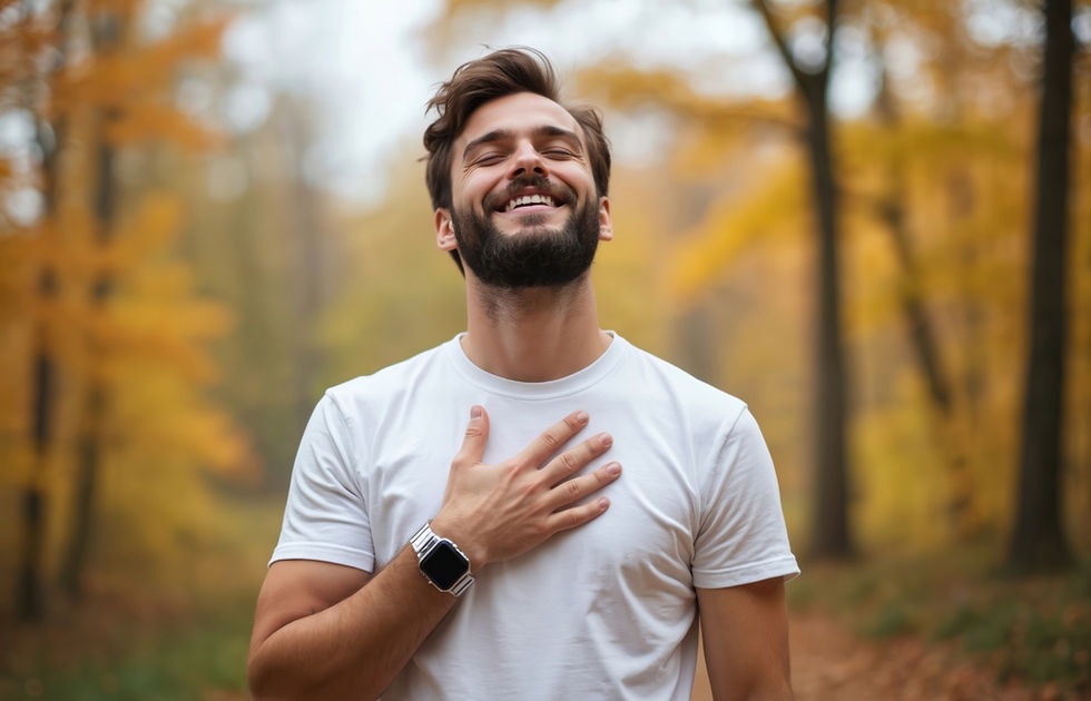 younger man holding his hand to his heart