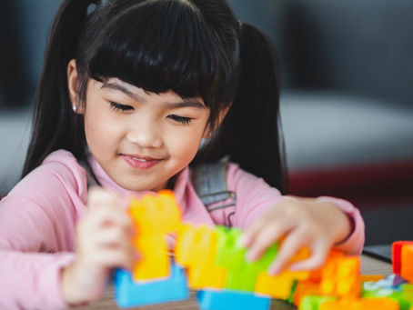 little girl playing with a lego set