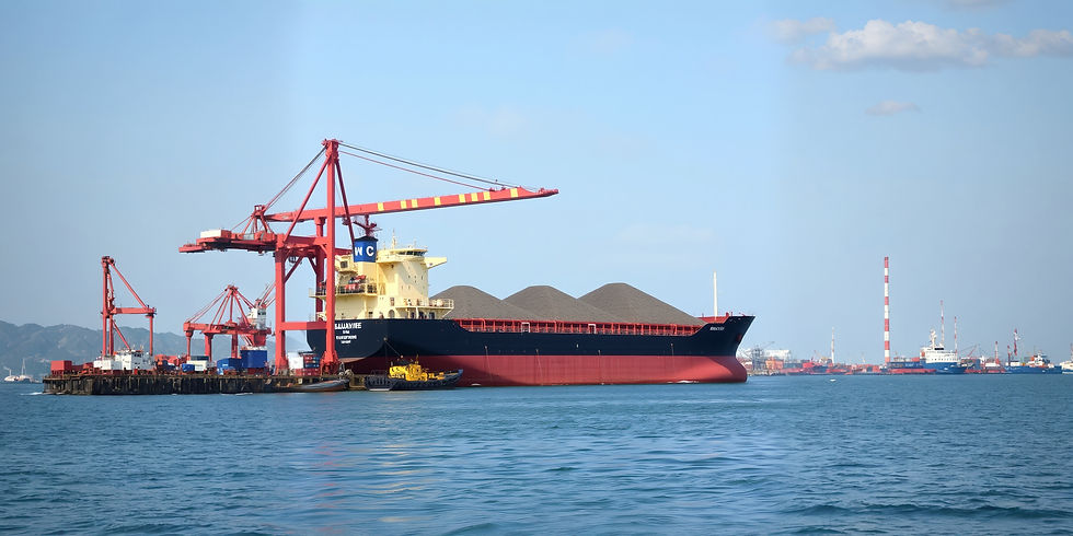 Bulk carrier ship loaded with bauxite at port