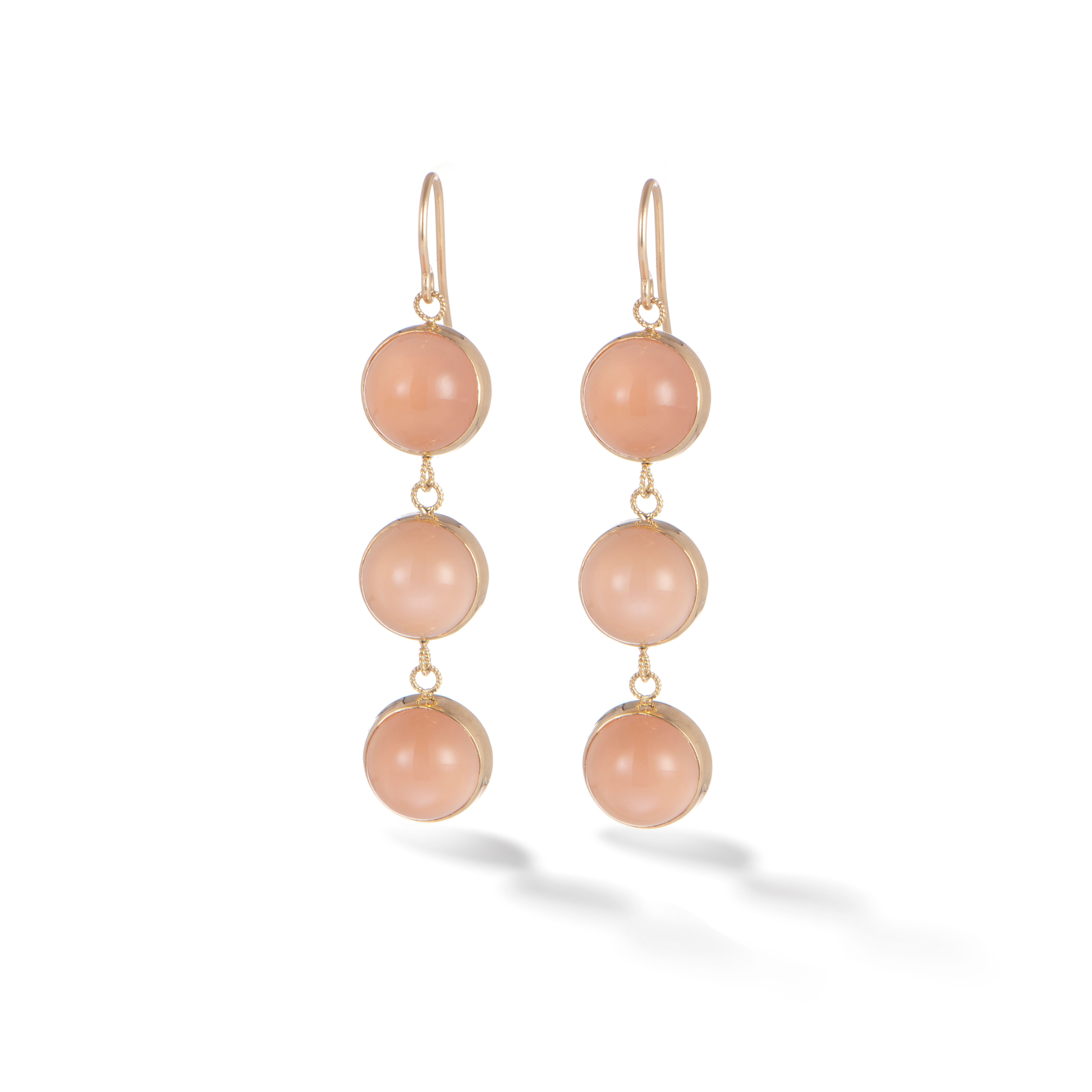 18K Yellow Gold, Moonstone, Earrings, Orange Moonstone Earrings