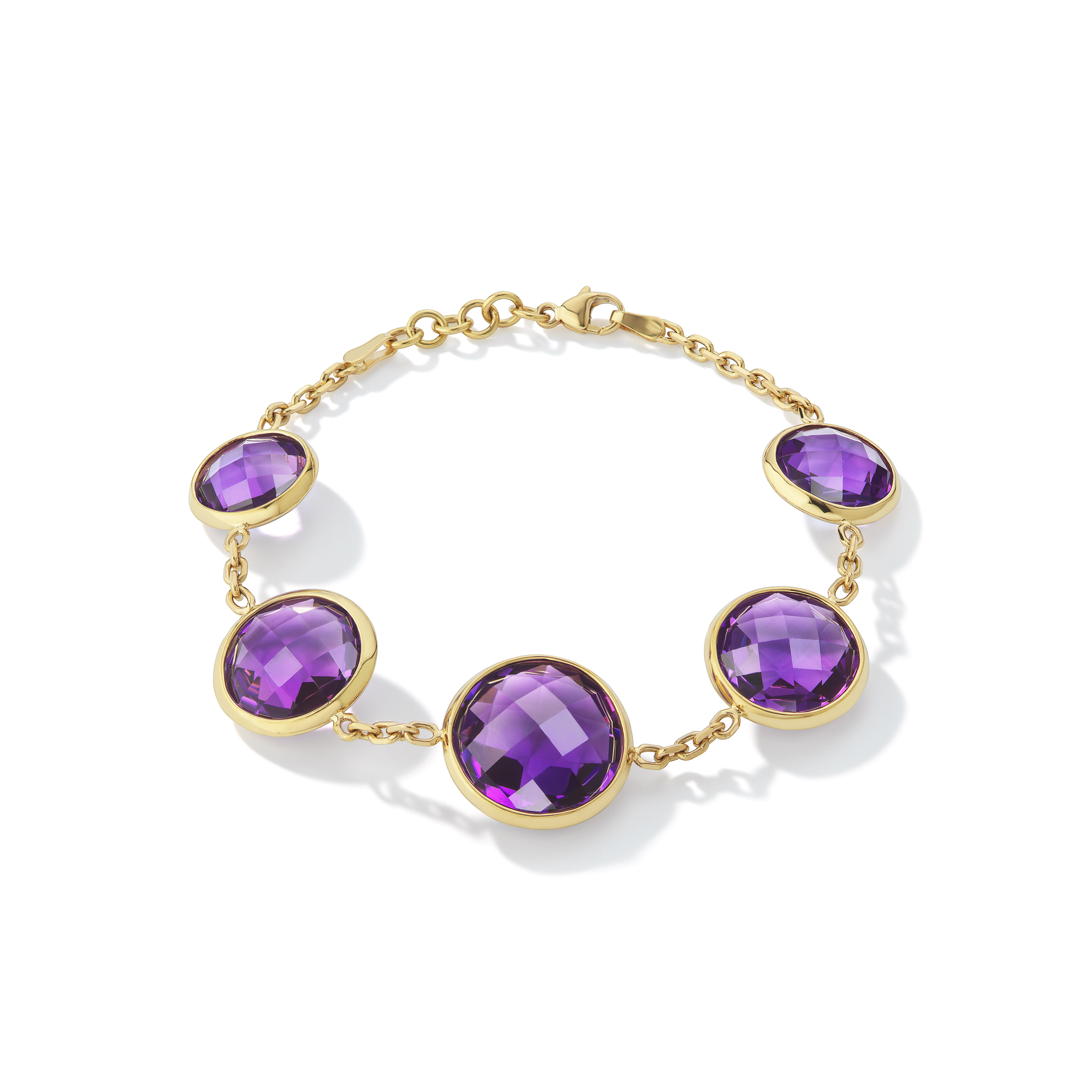 Designer 18k Yellow Gold Amethyst Bezel Set Bracelet, 18K Yellow Gold, Amethyst Bracelets, Designer Jewelry