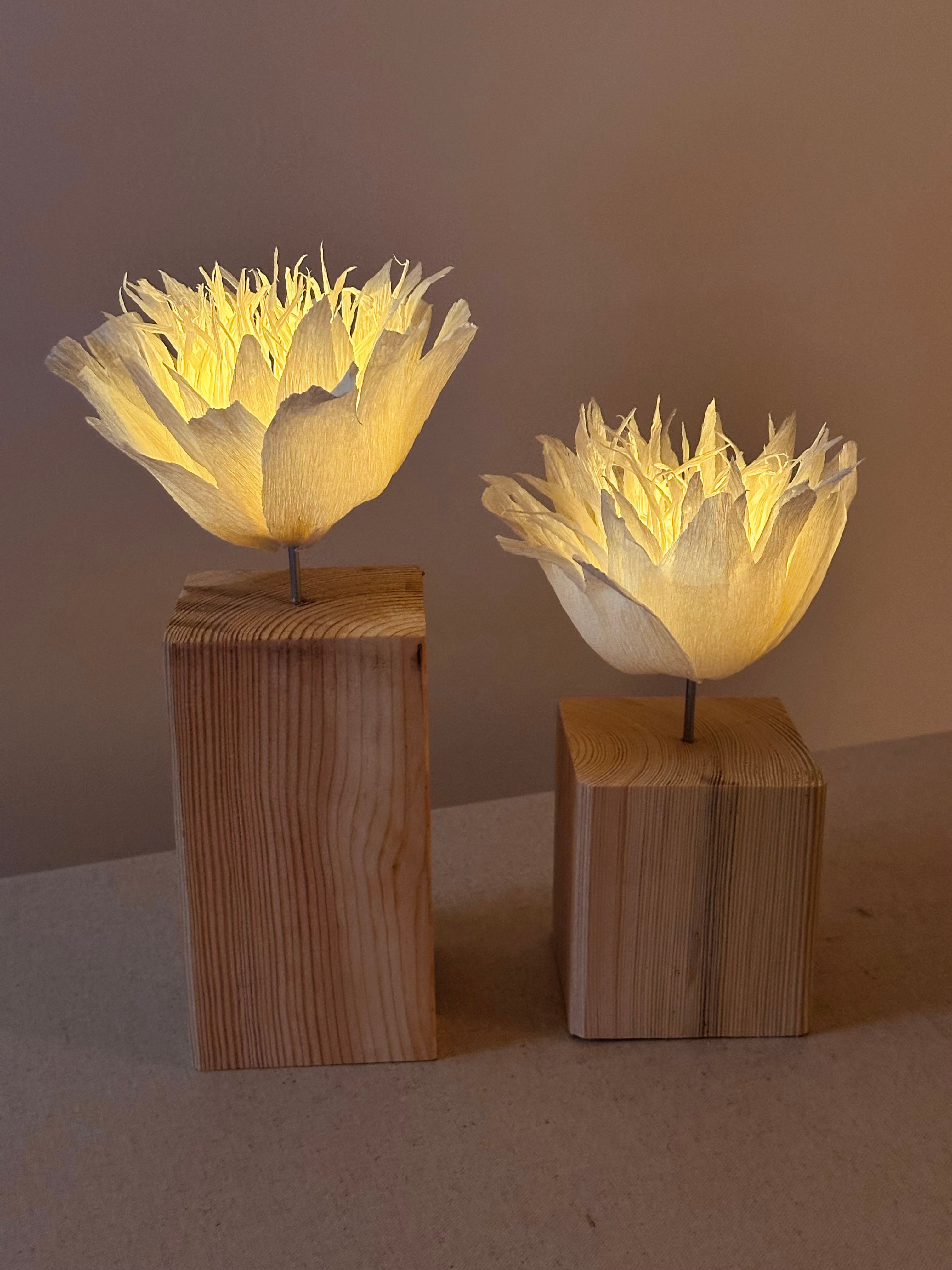 Workshop LED Kerzen Windlicht als Blume auf Holz