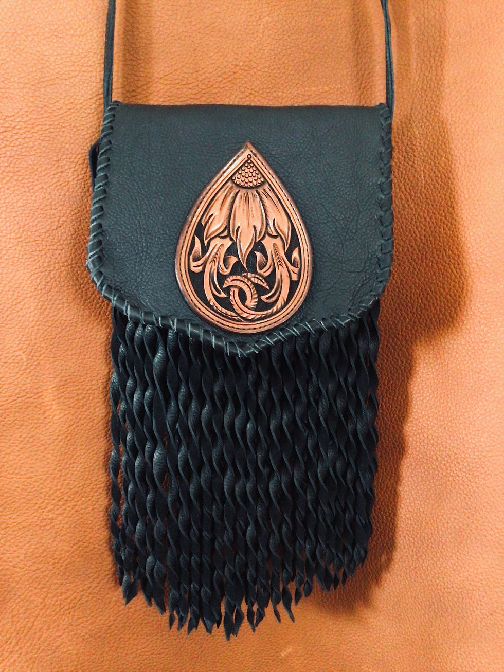 #57 Black Sunflower Tooled Purse
