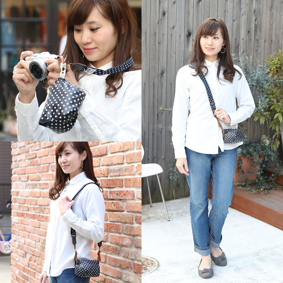 サムネイル： Camera Case/ S size/ Navy blue dot