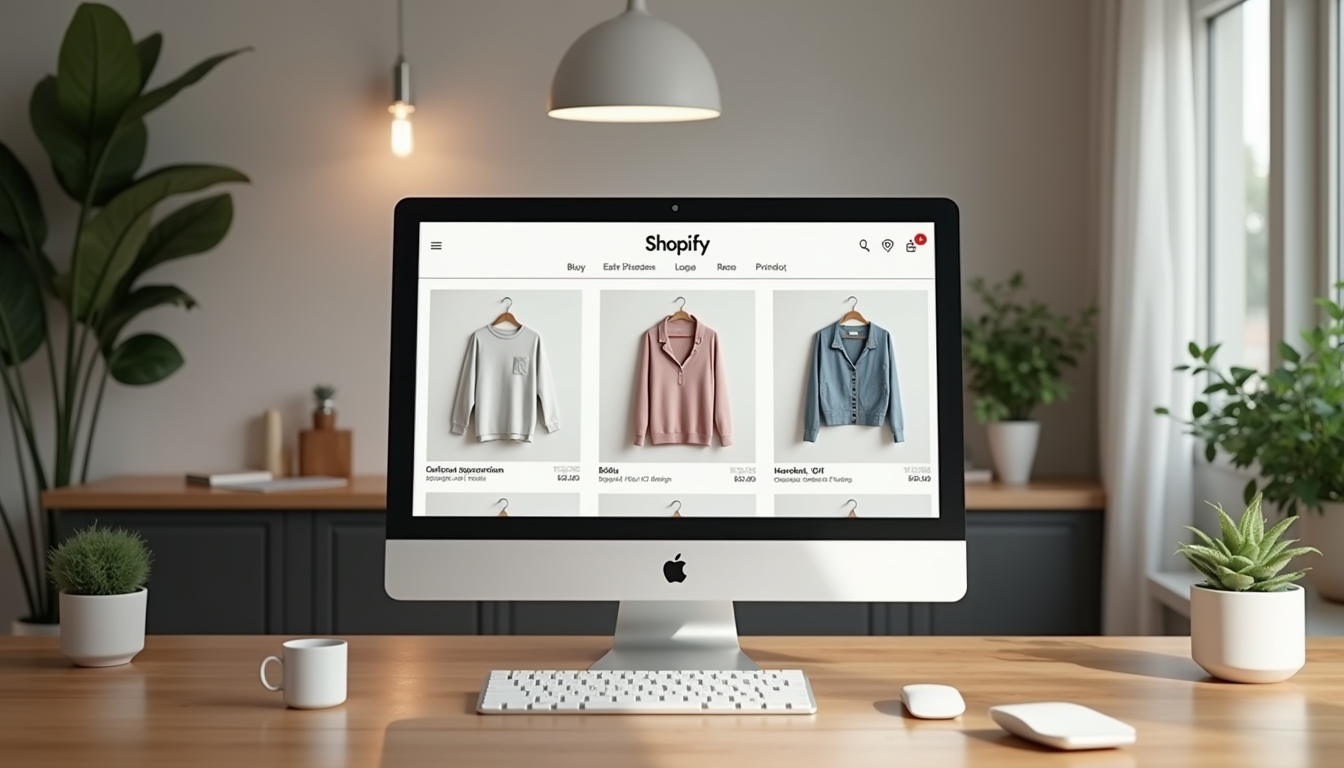 Eye-level view of a modern Shopify store setup with a sleek design
