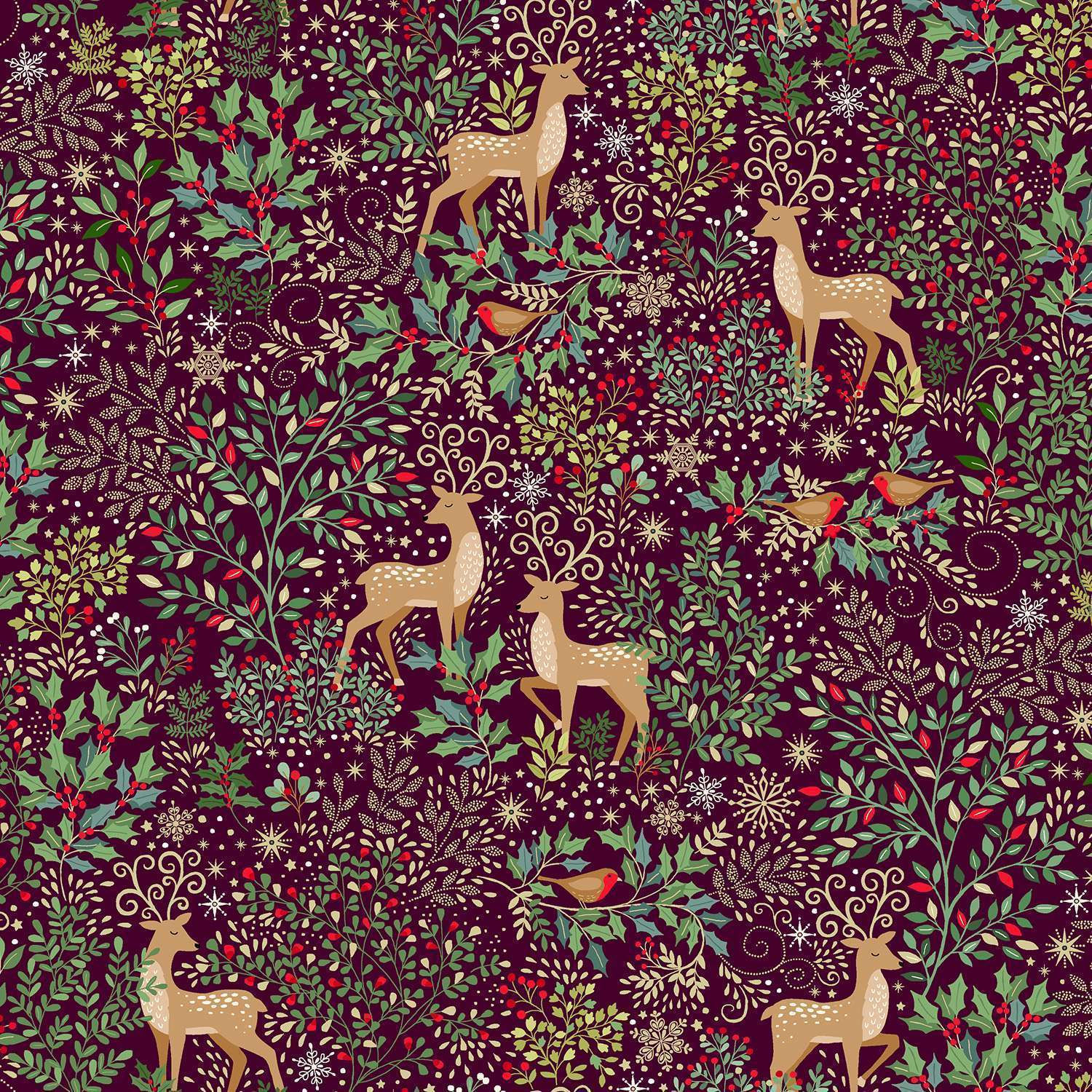 PAYSAGE ENCHANTE AVEC ANIMAUX SUR FOND BORDEAU 26R