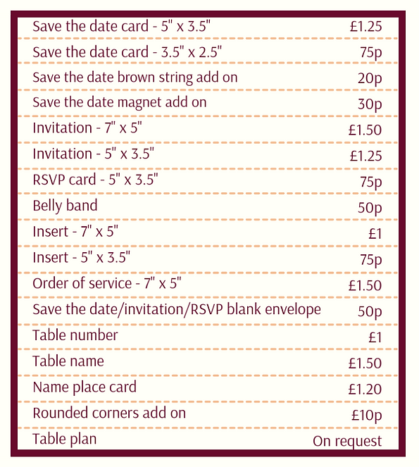 MY PRICE LIST
