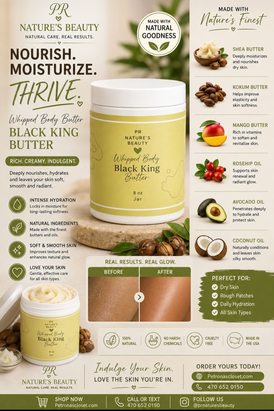 PR Nature's Beauty tm Black King Whip Body Butter 8oz (Him)