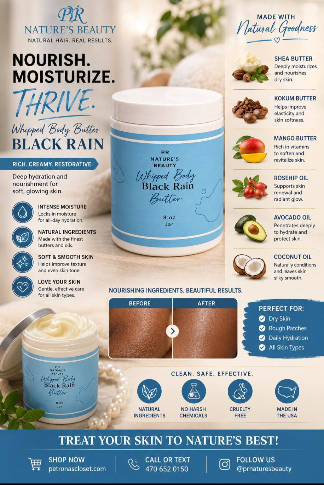 PR Nature's Beauty tm Black Rain Whip Body Butter 8oz (Him)
