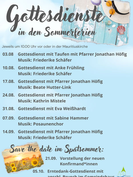Gottesdienste in den Sommerferien