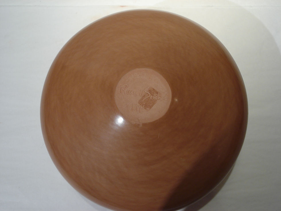 Thumbnail: Russell Sanchez Pottery - Sgraffito-carved Avanyu, Sun Symbol & Turquoise inset