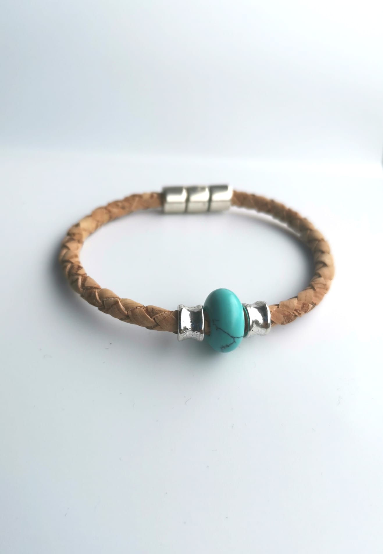 Pure cork bracelet -turquoise bead