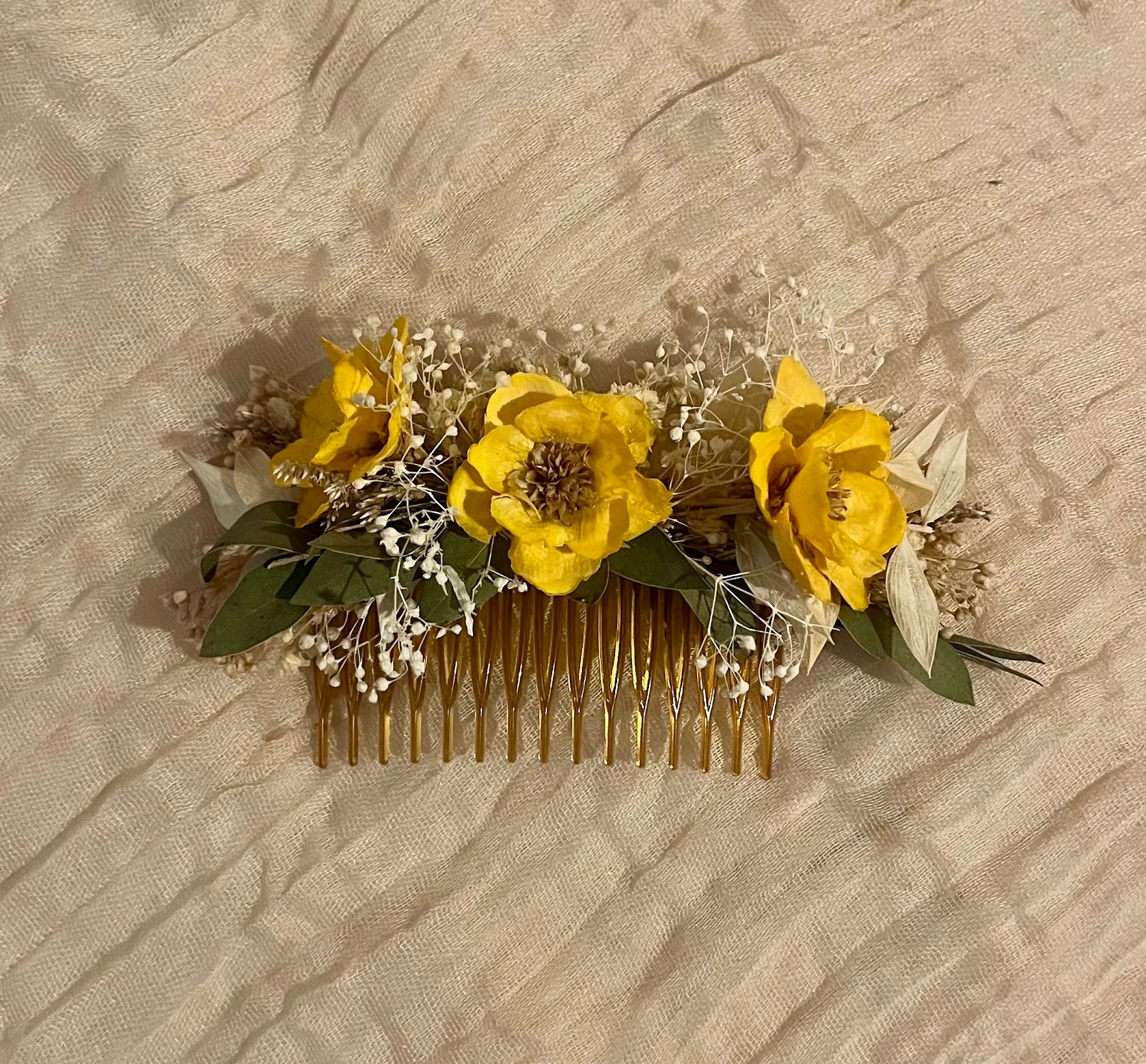 Yellow Sola Blossom Flower Hair Comb