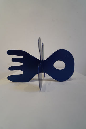 Created by Stephen Coburn. Each of these perpendicular maquettes are made of two different shapes that are then centrally placed together at a ninety degree angle. Made from Stainless steel cutouts, these pieces are designed to have a groove at their centre so that they may be slotted together to create a three-dimensional sculpture. Painted various colours with Caduco paint.
Many have been sold to various galleries, and can be purchased at Coburn Fine Art, Mosman.
Size: Each are small desk sculptures of varying sizes, but typically 200mmx120mmx120mm, each vary slightly.