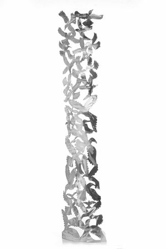 Constructed by Stephen Coburn, this is a sculpture of a flock of birds taking off, wrought from 3.6mm stainless steel.
Located in a Private Collection.
Size: 120mmx300mmx2mm