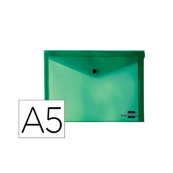 BOLSA/DOSSIER ENVELOPE PLÁSTICO A5 COM MOLA VERDE
