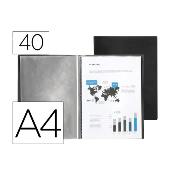 PASTA PORTFÓLIO A4 C/40 BOLSAS PRETO