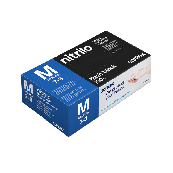 LUVA DE NITRILO SEM PÓ PRETA SANTEX FLASH BLACK TAMANHO M - GD23BC-M