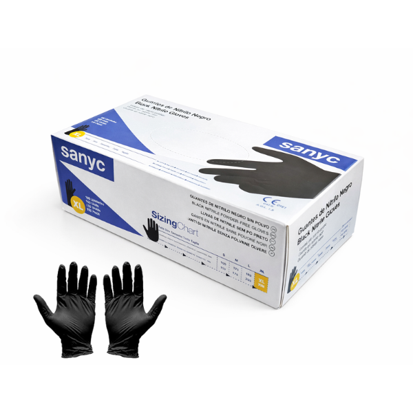 LUVA DE NITRILO DESCARTÁVEL SEM PÓ PRETO FORTE TAMANHO XL CAIXA 100 UNIDADES