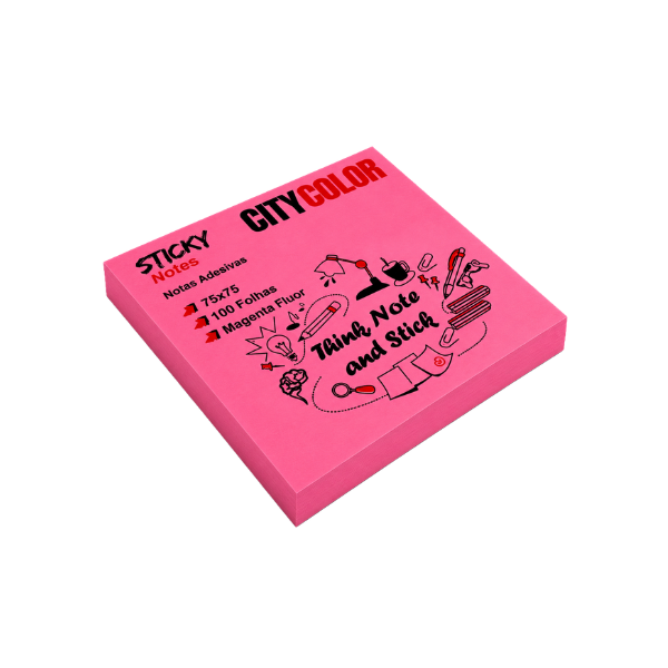 BLOCO NOTAS ADESIVO 75x75mm ROSA FLUOR 100 FOLHAS