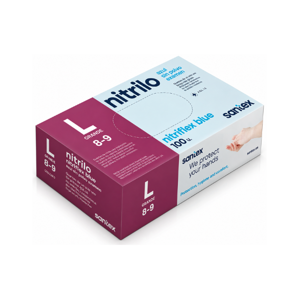 LUVA DE NITRILO SEM PÓ AZUL SANTEX NITRIFLEX BLUE TAMANHO L