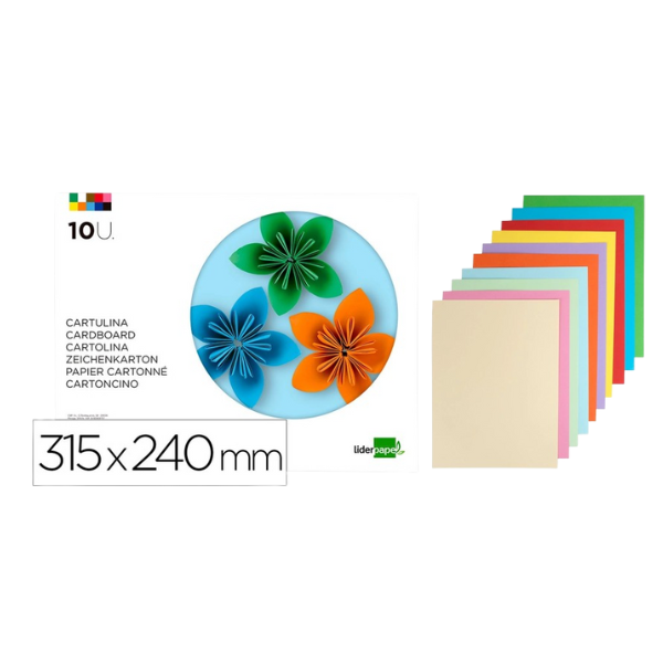 CARTOLINA 180 GR 31,5x24 Cm 10 FOLHAS CORES SORTIDAS TM02